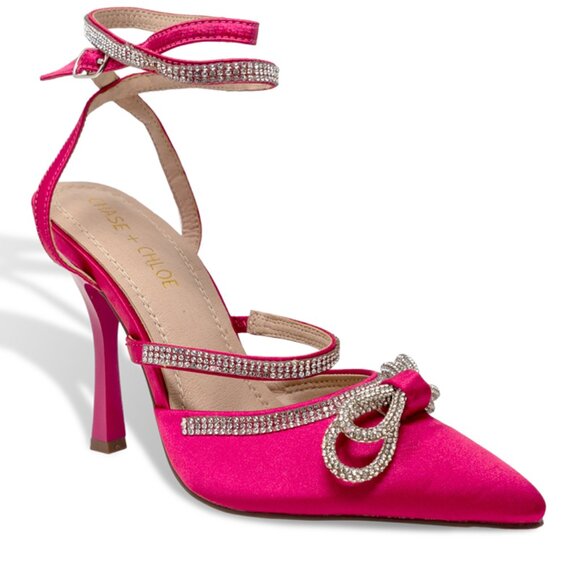 Women’s Rhinestone Embellished Pointed Toe Heels with Ankle Straps - Picture 1 of 4